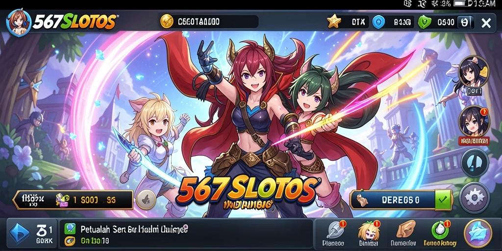 Screenshot gameplay <strong>567SLOTS</strong> menampilkan karakter anime yang memikat.