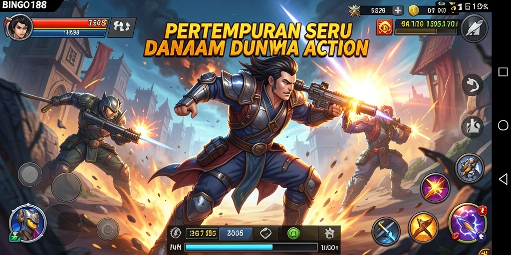 Screenshot gameplay BINGO188 yang mendebarkan saat aksi pertempuran.