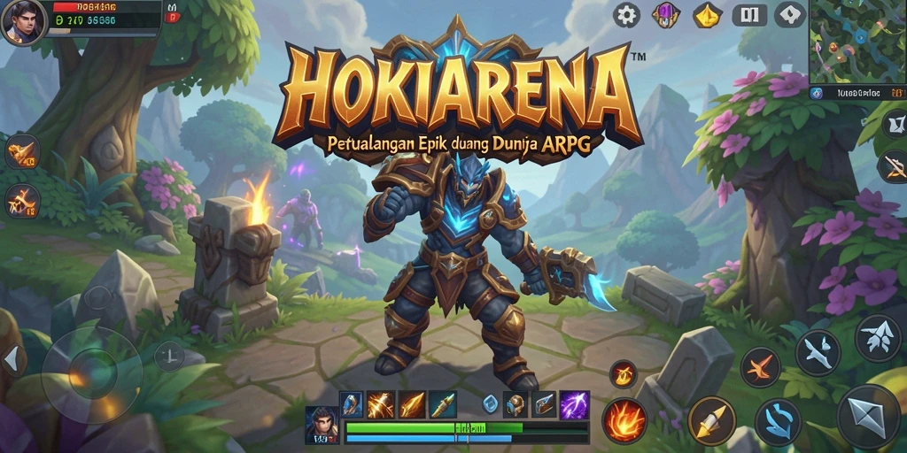 Gameplay seru HOKIARENA menampilkan pertarungan karakter yang dinamis.