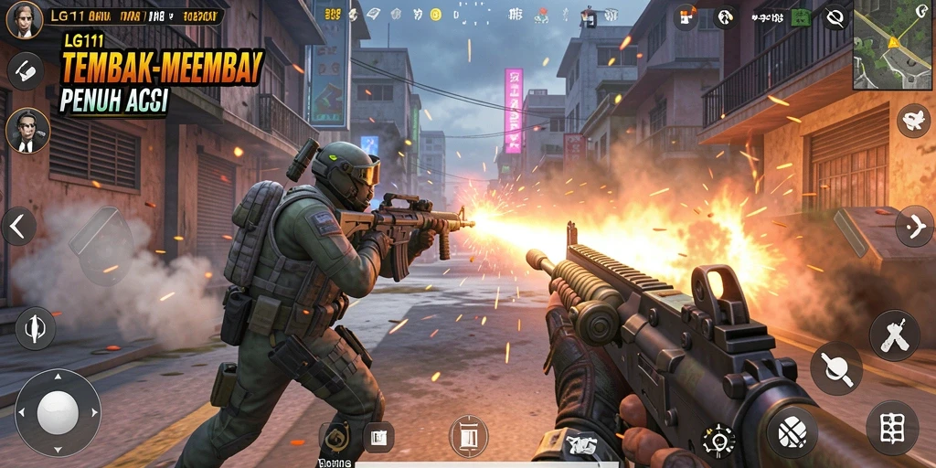 Screenshot menampilkan aksi intens dalam gameplay TPS LG111.
