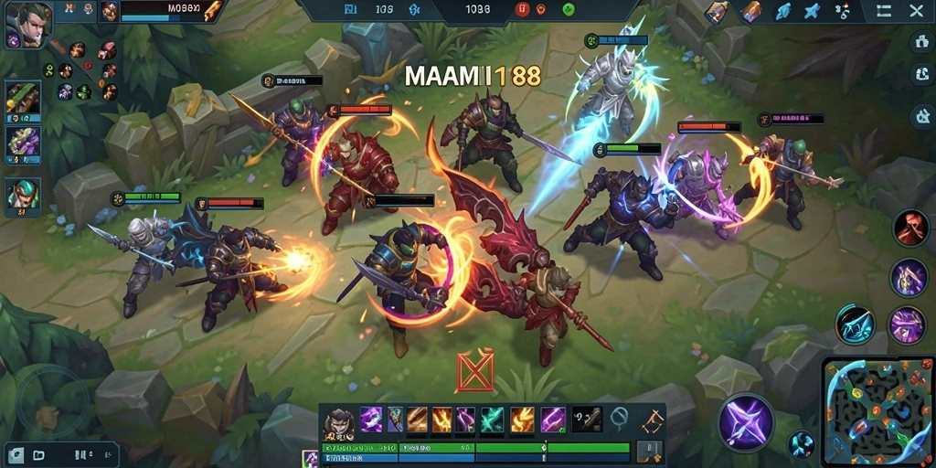 Screenshot dari gameplay MOBA yang seru dan kompetitif.