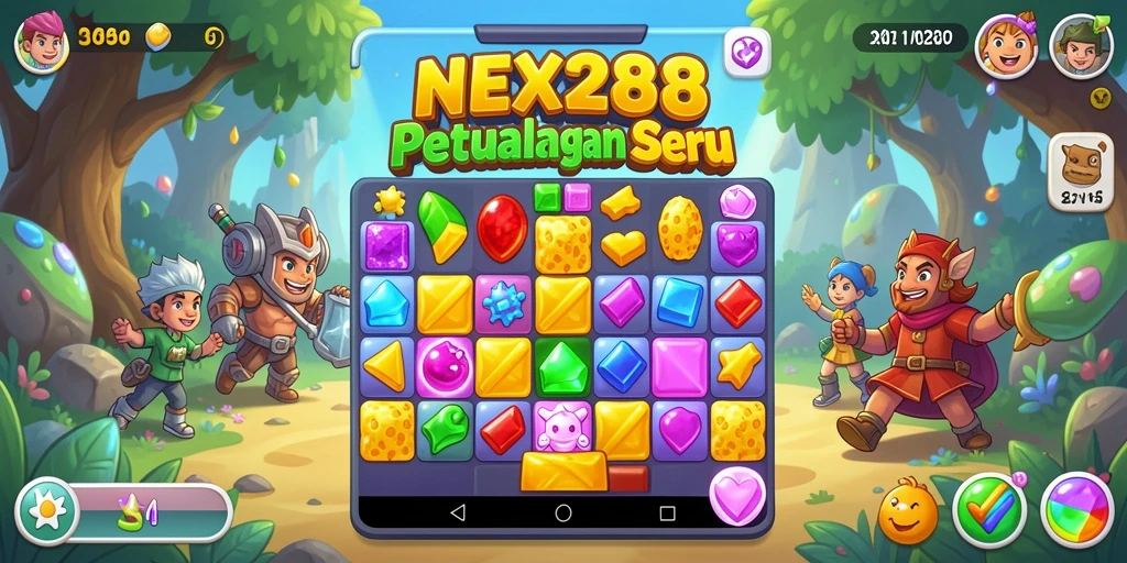 Tangkapan layar NEX288 menampilkan gameplay seru dalam tantangan Match-3.