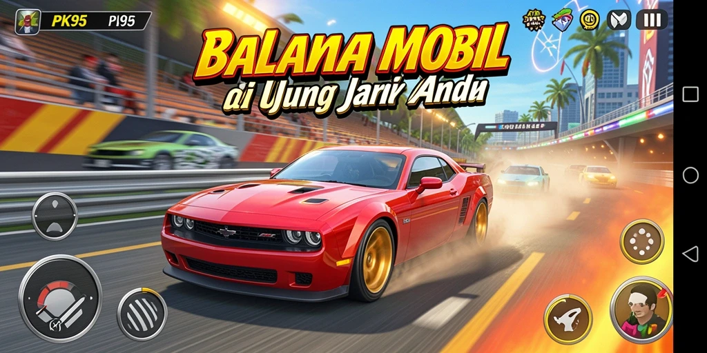 Gambaran gameplay balapan menegangkan di PK95 dengan kendaraan yang memukau.