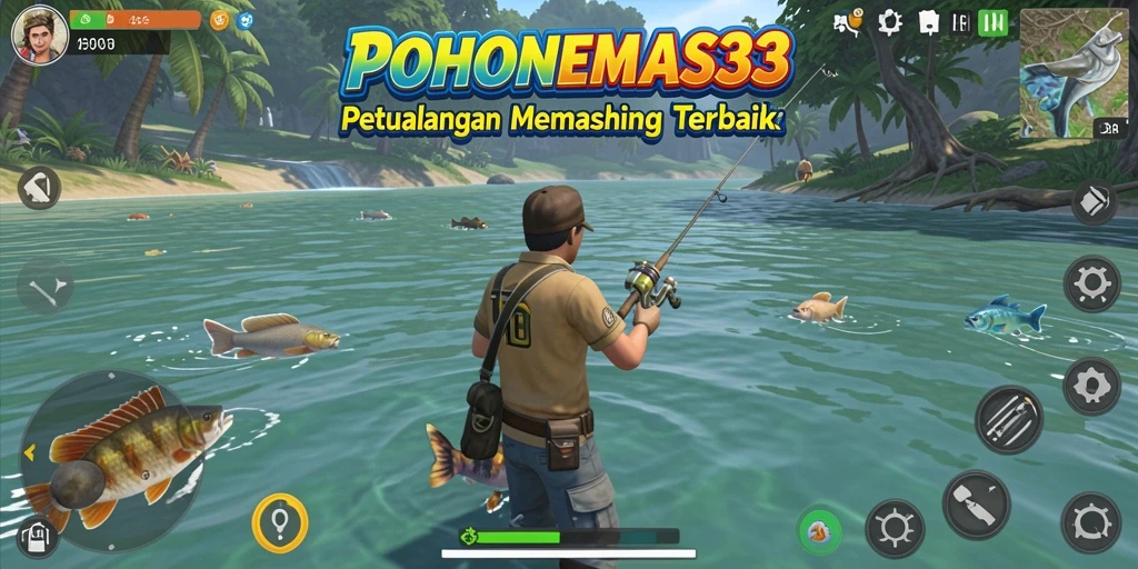 Gameplay POHONEMAS33 yang menampilkan pengalaman memancing yang seru.