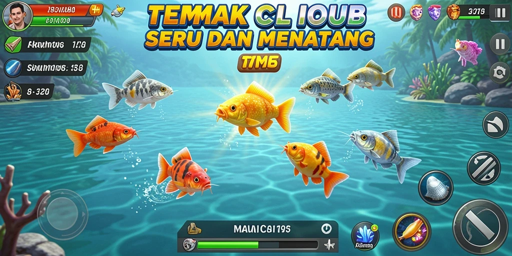 Screenshot RAJACLUB menunjukkan aksi menembak ikan yang seru.